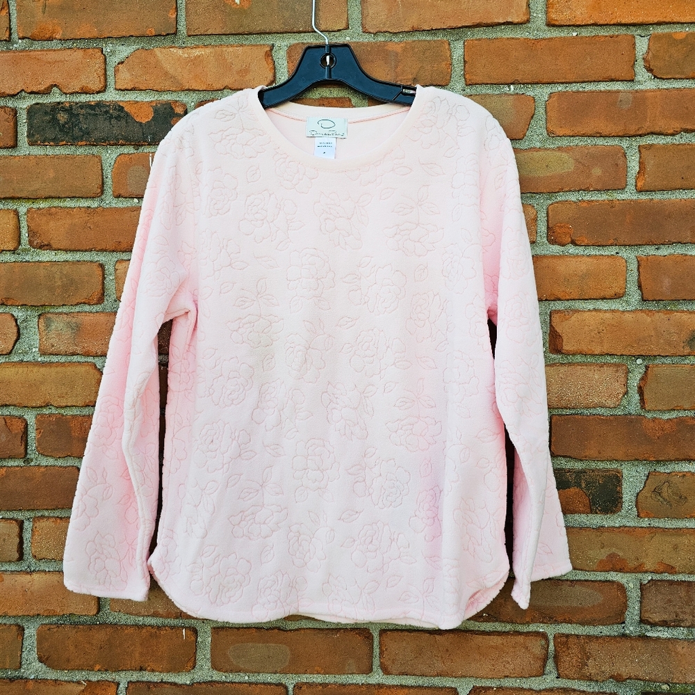 Oscar de la Renta Fleece Sweatshirt | Blush Pink Floral Embossed | Size M | NWOT